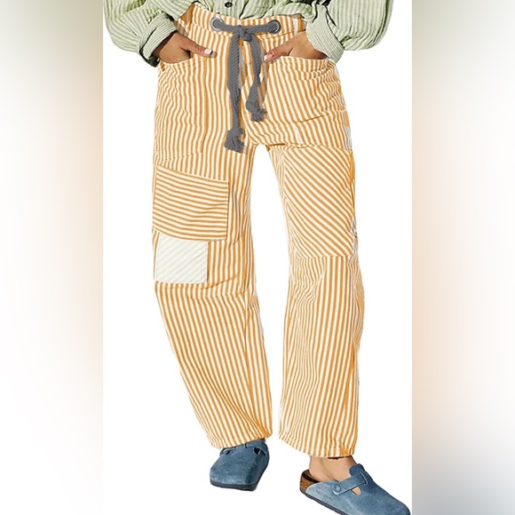 Pants - Striped Yellow Barrel Pants